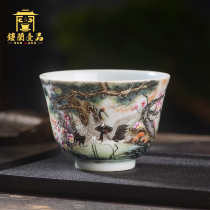 Jingdezhen ceramics Full hand painted pastel Songhe Yanyan Master cup Large tea cup Kung Fu Tea ware Tea cup