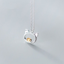 925 silver piglet necklace female Korean version of simple cute this year little pig animal auspicious short choker
