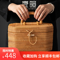  Handmade travel tea set storage bamboo basket Tea cake storage travel portable rattan tea box Fruit basket