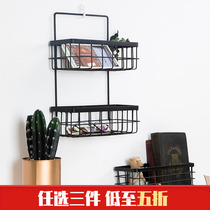 Japanese-style non-perforated Wrought iron wall wall shelf Kitchen dormitory wall hanging basket Bathroom storage storage basket