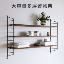 Wrought iron wall shelf Hole-free living room wall storage partition wall hanging bedroom wall hanging wall bookshelf