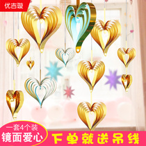 Beauty salon KTV shop scene placement shop window creative hanging decoration solid heart-shaped gold powder hanging decoration