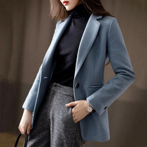 Mularsa smog blue blazer womens 2021 early spring new button all slim fit wool small suit