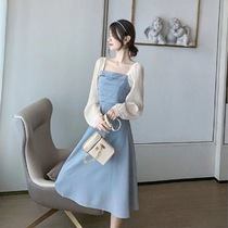 2021 new high-end temperament skirt women long sleeve gentle wind show white thin fairy skirt tide dress