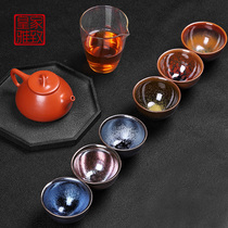 Fujian Jianzhan tea cup full set of pure handmade iron tire oil drop Master Cup one Cup 6 home kung fu tea cup