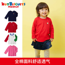 Candy color long sleeve MIKIHOUSE HOT BISCUITS New mens and womens childrens embroidered casual T-shirt