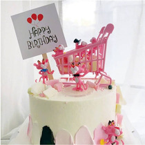 Party Girl Pink Panther Creative Mini Pink Shopping Cart Birthday Cake Decoration