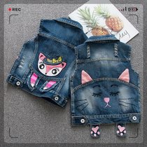 20 years of childrens soft denim vest spring and autumn new mens and womens baby cartoon vest childrens clothing 1-2-3-4 years old