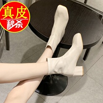 Real leather foot Serie conMartin boots female Inn Wind 202100 lap spring autumn single boot slim skinny boots with short boots