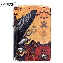zorro zorro kerosene lighter color print whale and snake personality windproof male domestic lighter creative custom gift