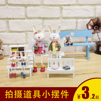 Zakka solid wood home small chair ornaments desktop cute decoration mini wooden table and chair shooting props