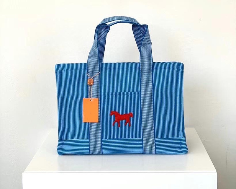 Foreign Trade H Brand Zhang Jiani Same Style Large Capacity Mommy Canvas Shopping Bag Striped Diaper Milk Powder Mom Tote Bag