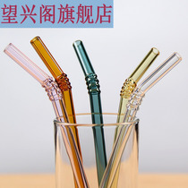 Transparent straw female cute High Borosilicate heat-resistant glass straw flat mouth elbow pipe long straw ins Wind coffee