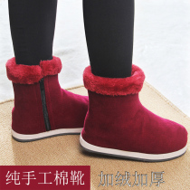 Handmade warm cotton shoes womens foam beef tendon soles in winter with velvet thick soles and old cotton shoes non-slip snow boots