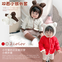 Korean version of childrens clothing girl coat autumn and winter plus velvet 2019 new childrens foreign style little girl baby bear ear thick coat