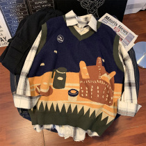 2021 early autumn new V-neck sleeveless sweater vest womens loose knit sweater autumn and winter wear pullover vest jacket