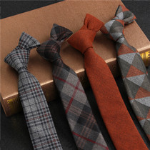 ins British Nordic Japanese solid color plaid wool wool shirt student gentleman retro tide men tie