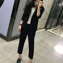 2021 new fat mm spring and summer cotton linen suit two-piece suit for hip thigh thick Foreign Air Age slim set