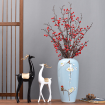 Jingdezhen ceramic vase large hand-painted plum bird Chinese Zen flower arrangement Living room entrance decoration home ornaments