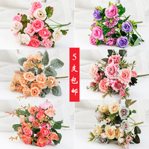 Simulation bouquet Fantasy oil painting Rose table fake flower decoration Nordic rose flower arrangement Silk flower plastic flower