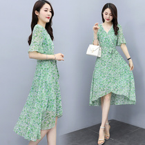 Snowspun Crushed Flowers Dress Woman 2021 Summer New collection Waist Display Slim Fashion Temperament Lady Short Sleeve V Collar Skirt