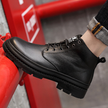 City camel cotton shoes genuine leather casual cotton leather shoes winter plus size high top shoes mens Martin boots plus fleece mens shoes