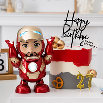 Childrens Birthday Cake Decoration Singing Cartoon Superman Ornament Net Red Superhero Robot Toy