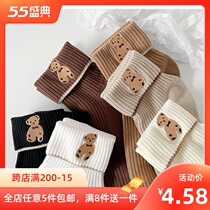 Embroidered Bear in a small Bear Sox Childrens spring and autumn Summer slim-in-Chains South Korea cute Japanese style long cylinder flip side cotton socks