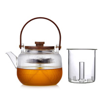 High borosilicate glass pot lifting beam cooking teapot wooden lid tea cooking dual-purpose pot steaming tea vessel one pot and two gallbladder can be heated