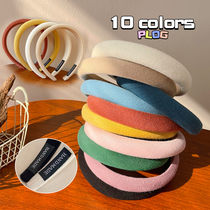 Hair Hoop Retro Port Wind Lady High-end South Korea Card Issuing Sponge High Cranial Top Rear Brain Spoon Superior Color Pure Color Wide Side
