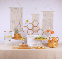 Bohemian dessert table ornaments Mori outdoor wedding arrangement decorative cake rack wooden tray picnic basket