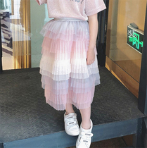 Princess Puff skirt 2021 autumn girl Korean color cake skirt childrens mesh half-length dress baby gauze skirt