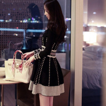 Fall new temperament little black skirt casts thin waist and thin a skirt harbour taste retro bottom small fragrance knitted dress