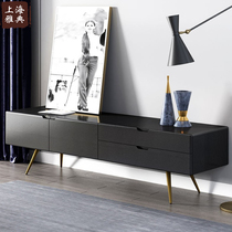 Nordic light luxury new city simple modern middle age oak solid wood TV cabinet black storage floor cabinet small household