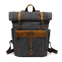 Qigusi new retro bag canvas with crazy horse leather travel bag computer bag British backpack for men and women
