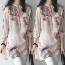 Retro Hong Kong flavor flower shirt female spring design sense small flower shirt high waist linen cotton shirt tide