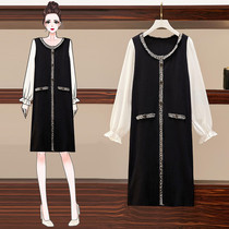  Big woman high-end large size womens clothing early autumn 2020 new fat mm thin meat cover Hepburn style French dress