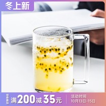 Thickened heat-resistant tempered glass home office belt tea cup microwave heating milk Cup European Cup