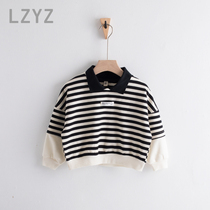 lzyz childrens sweatshirt spring and autumn Korean version of the boys tops pullover loose fake two pieces of foreign spring wear tide