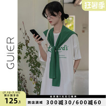 GUIER French style retro T-shirt dress dress 2022 Summers new mid-length fit with shawl two sets