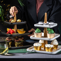 Light luxury European ceramic fruit plate double dessert table three-layer snack plate cake stand creative hotel household fruit plate