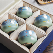 Chengyi silverware sterling silver tea cup Blue Lotus silver cup set hand-painted porcelain silver cup set Kung Fu Tea Bowl