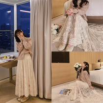 French lace dresses Andromeda supersenssen Slim Long Dress New High Waist Embroidery A half body dress spring lady