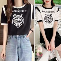 Xun Shifan-Ke Qi Qi with Dream Winter Jiatong Code Female Dress Fat Mm Ice Silk Knit Cardiovert Tiger Short Sleeve Blouse Summer