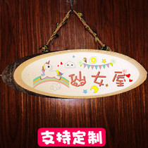 Room decoration pendant This house has a little fairy house to welcome back home retro Listing custom girl heart wooden door number