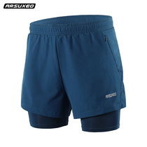 Aisu Ou sports shorts mens summer double layer quick-drying breathable anti-light marathon training fitness three-point running pants