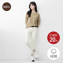 lativ sincere clothes cotton top loose version Long Sleeve text printed T-shirt womens autumn Womens