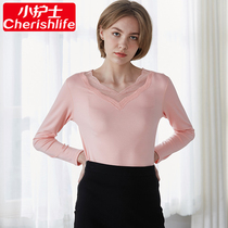 Small Nurse Warm Underwear Lady Lace Lace lace V neckline undershirt with long sleeve blouses in thick and autumn clothes