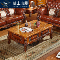 American solid wood rectangular coffee table small apartment long square coffee table European style retro living room table American four smoke tea table