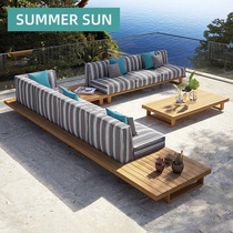 Outdoor Teak Wood Sofa Nordic Casual Courtyard Villa Open-air Garden Terrace Upscale Hotel Guest Hall Furniture Composition